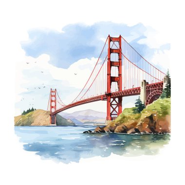 Golden Gate Köprüsü suluboya. Vektör illüstrasyon tasarımı. 