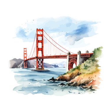 Golden Gate Köprüsü suluboya. Vektör illüstrasyon tasarımı. 