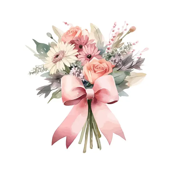 Flower bouquet with a bow watercolor. Vector illustration design.