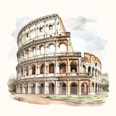 Piazza Del Colosseo suluboya. Vektör illüstrasyon dekoru