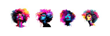 Neon renkli Afrikalı kadın dudakları. Vektör illüstrasyon tasarımı.