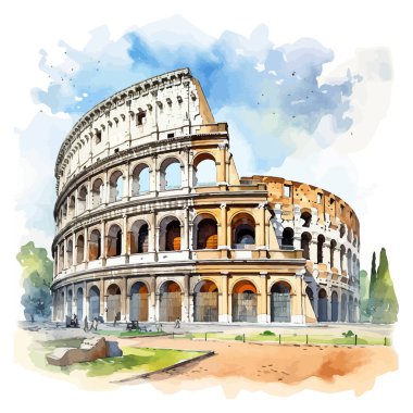 Piazza Del Colosseo suluboya. Vektör illüstrasyon dekoru