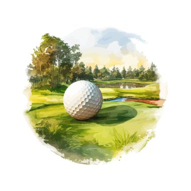 Golf sahası suluboyalı golf topu. Vektör illüstrasyon tasarımı.