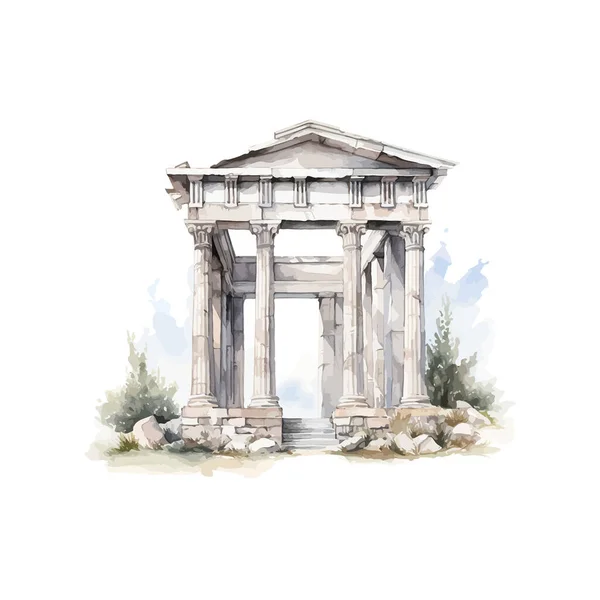 Greek grey column architecture watercolor. Vector illustration design.