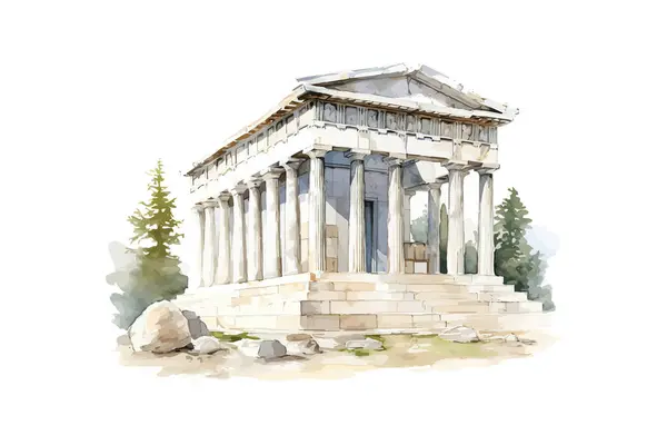 希腊灰柱建筑水彩画 矢量图解设计 免版税图库矢量图片