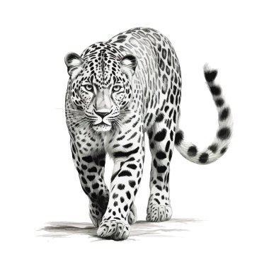 Stride 'da tek renkli bir leopar tasviri. El çizimi stili. Vektör illüstrasyon tasarımı