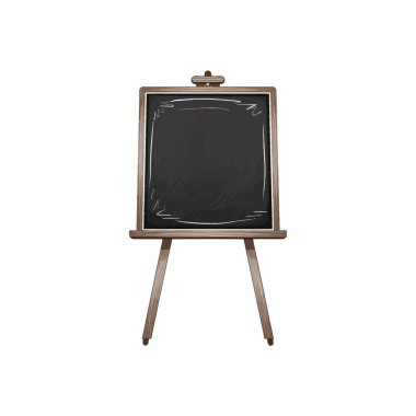 Easel 'da ahşap çerçeveli klasik Boş Tahta. Vektör illüstrasyon tasarımı.