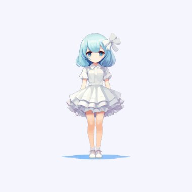 Anime Style Girl in Suluboya. Vektör illüstrasyon tasarımı.