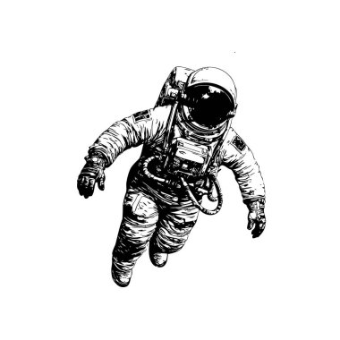 Uzay Eli 'nde süzülen astronot stili. Vektör illüstrasyon tasarımı
