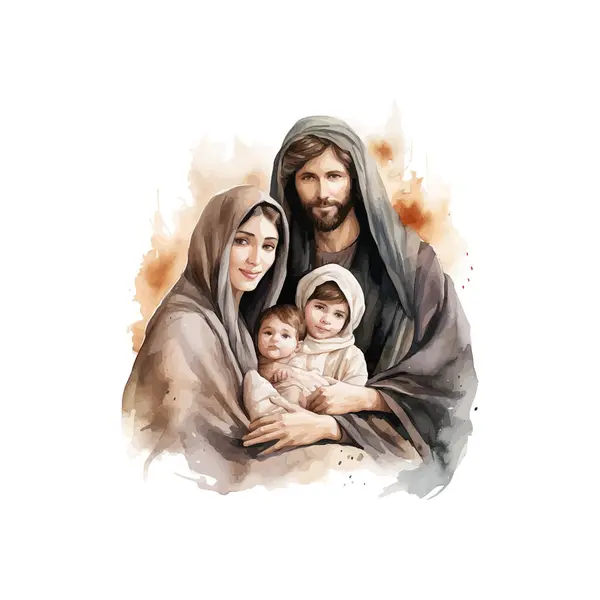 stock vector Serene Holy Family Watercolor Painting. Vector illustration design.