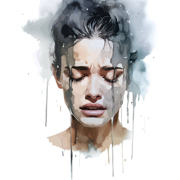 Visceral Watercolor of a Woman Overwhelmed by Emotion. Vector illustration design.
