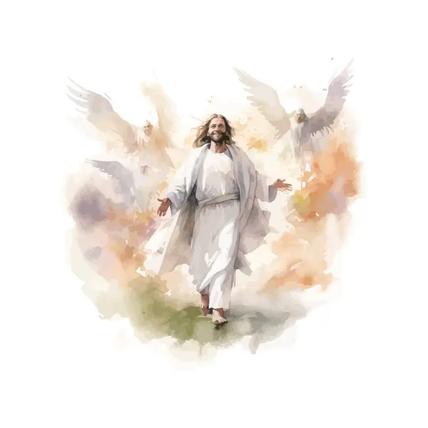 快乐的耶稣和天使水彩画风格 矢量图解设计 免版税图库矢量图片