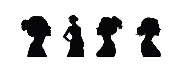 Silhouette Collection Female Profiles Inglés Diseño Ilustración Vectorial — Vector de stock