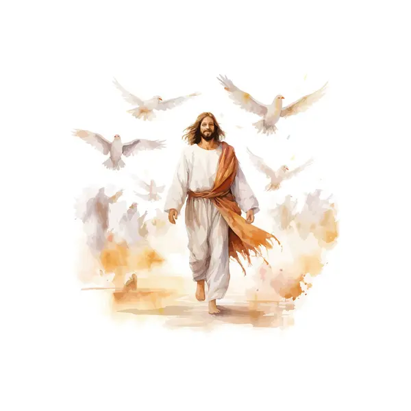 Šťastný Ježíš Akvarel Styl Návrh Vektorové Ilustrace Royalty Free Stock Vektory