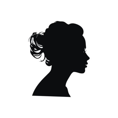 Curly Updo 'lu Kadın Profili Silueti. Vektör illüstrasyon tasarımı.