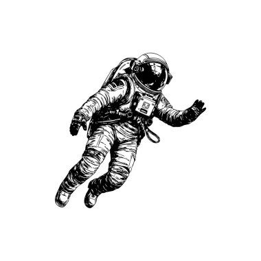 Uzay Mürekkebinde Astronot Yüzen El Çizim Tarzı. Vektör illüstrasyon tasarımı