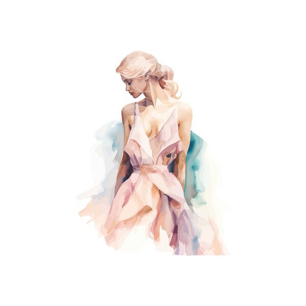 Elegant Woman in Watercolor Fashion Art. Vector illustration design.