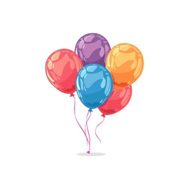 Parlak Parti Balonları Kırmızı, Mor ve Sarı. Vektör illüstrasyon tasarımı.