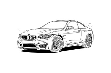 Lüks bir BMW Coupe 'nin Çizgi Sanat Çizimi. Vektör illüstrasyon tasarımı.