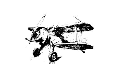 Beyaz Arkaplan 'da klasik Biplane Sketch. Vektör illüstrasyon tasarımı.