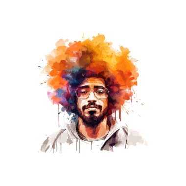 Canlı Afro 'lu Renkli Dijital İnsan Portresi. Vektör illüstrasyon tasarımı.
