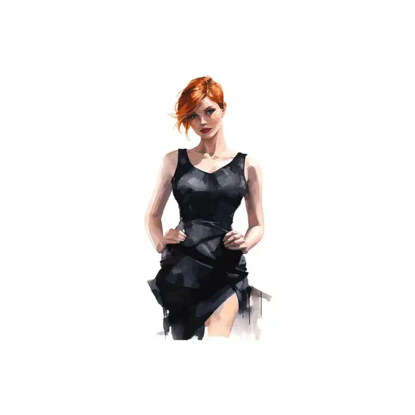 stock vector Stylish Woman in a Little Black Dress. Vector illustration design.