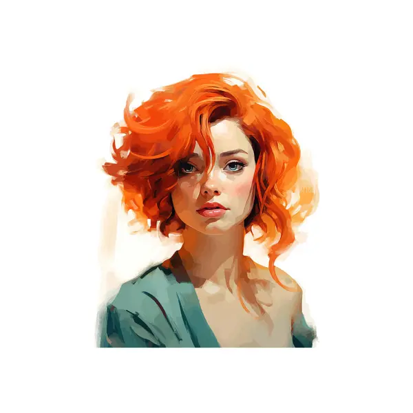 stock vector Portrait of Young Woman with Fiery Red Hair. Vector illustration design.