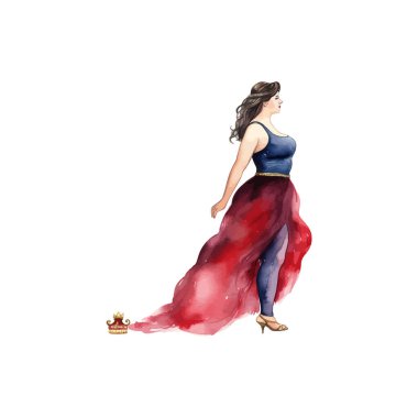 Elegant Woman in Flowing Red and Blue Dress. Vector illustration design. clipart