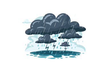 Thunderstorm with Dark Clouds and Rain. Vector illustration design. clipart