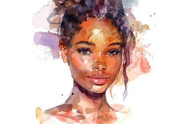 Watercolor Portrait of Young Woman. Vector illustration design.