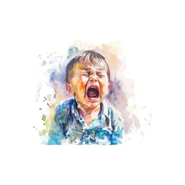 Watercolor Crying Child in Vibrant Colors. Vector illustration design. clipart