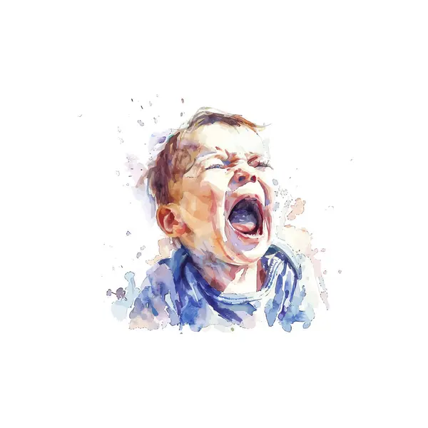 stock vector Emotional Watercolor of a Crying Child. Vector illustration design.