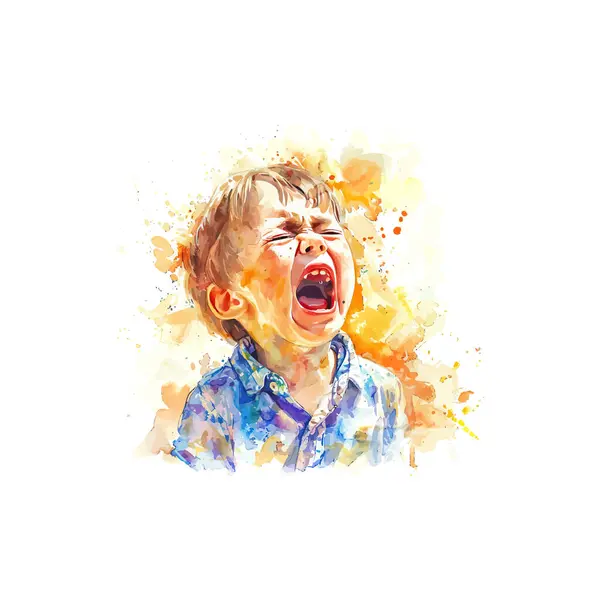stock vector Watercolor Painting of a Crying Child. Vector illustration design.