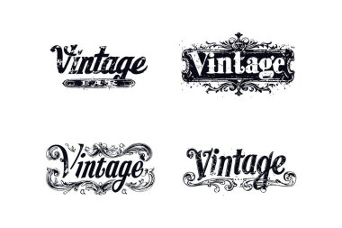 Süslü Dört Klasik Typography Designs. Vektör illüstrasyon tasarımı.