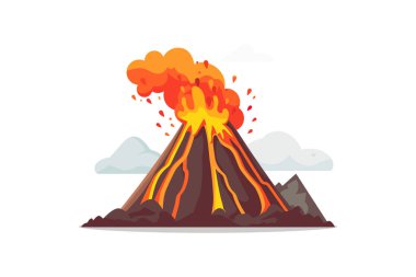 Lava ve Smoke 'la yanardağ patlaması. Vektör illüstrasyon tasarımı.