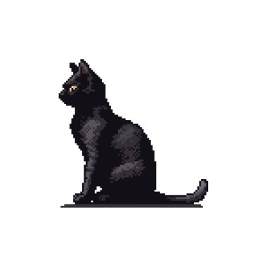 Pixel Art Black Cat in Sitting Pose. Vector illustration design. clipart