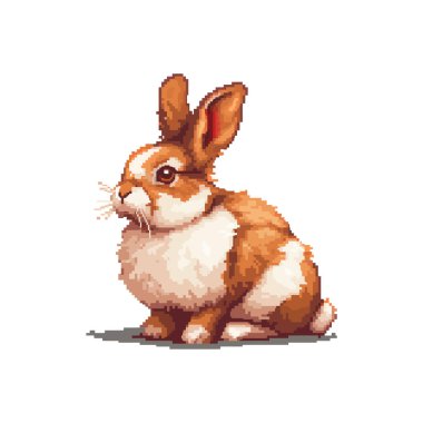 Pixel Art Brown ve White Bunny. Vektör illüstrasyon tasarımı.