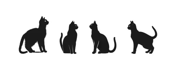 stock vector Silhouettes of Sitting and Standing Cats in Black. Vector icon design.