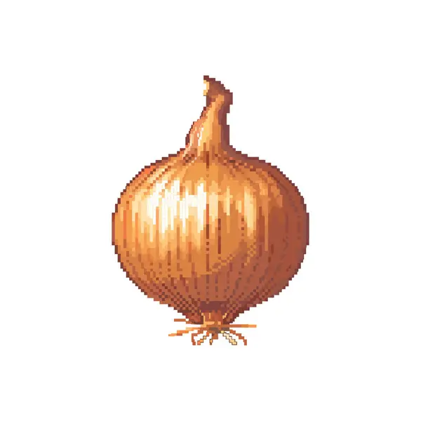 stock vector Pixel art onion with brown skin and detailed texture. Vector icon design.