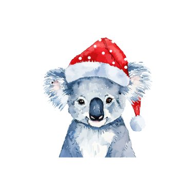 Santa Hat Suluboya 'daki Şirin Koala. Vektör illüstrasyon tasarımı.