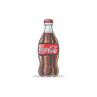 Kırmızı Etiketli Coca-Cola Şişesi Çizgi Film Çizimi. Vektör illüstrasyon tasarımı.