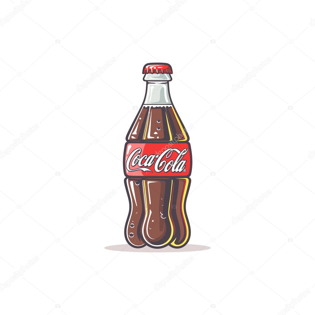 Coca-Cola Bottle Cartoon Illustration with Red Label. Vector illustration design.