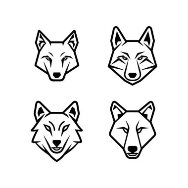 Black and white wolf head illustrations set. Vector illustration design. clipart