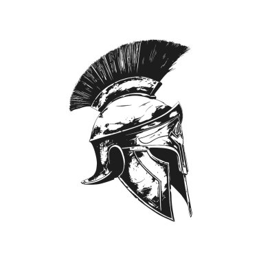 Tüylü detaylı Sparta miğferi tasviri. Vektör illüstrasyon tasarımı.