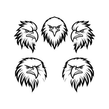 Set of Fierce Eagle Head Illustrations in Black. Vector illustration design. clipart