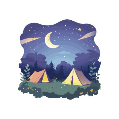 Nighttime Camping Scene with Two Tents under Starry Sky. Vector illustration design. clipart