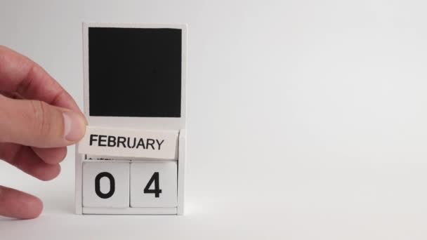 日期为2月4日的日历和一个设计师的位置 特定日期事件的说明性说明 — 图库视频影像