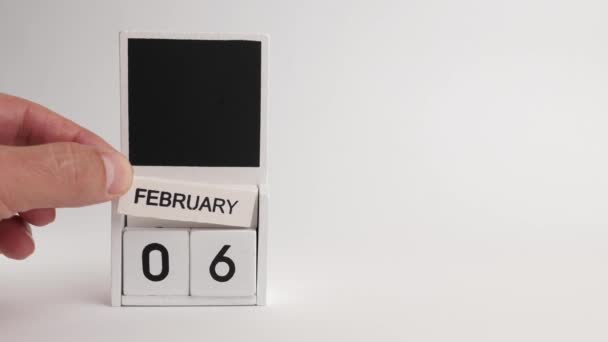 日历日期2月6日和一个地方的设计师 特定日期事件的说明性说明 — 图库视频影像