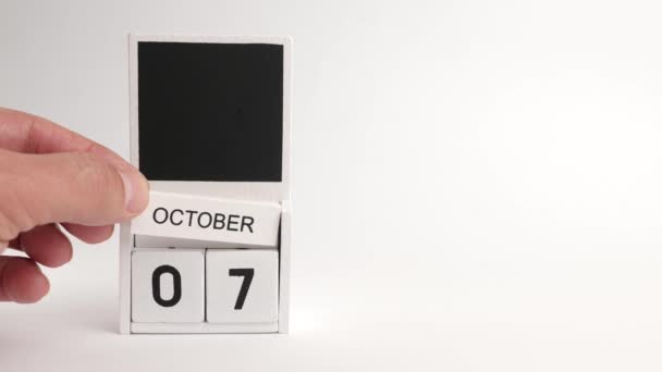 日期为10月7日的日历和一个供设计师使用的地方 特定日期事件的说明性说明 — 图库视频影像