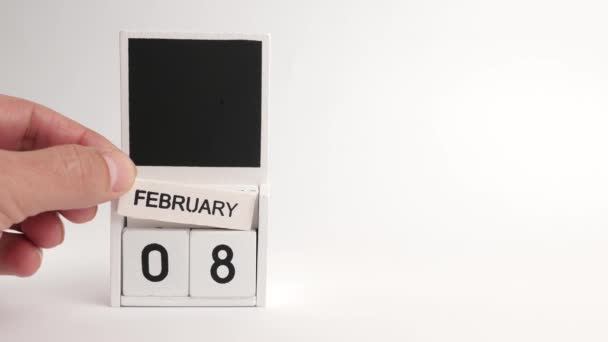 日期为2月8日的日历和一个供设计师使用的地方 特定日期事件的说明性说明 — 图库视频影像